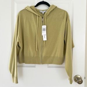 NWT The Cashmere Project 100% Cashmere Cropped Zip Hoodie Sugar Snap Green S